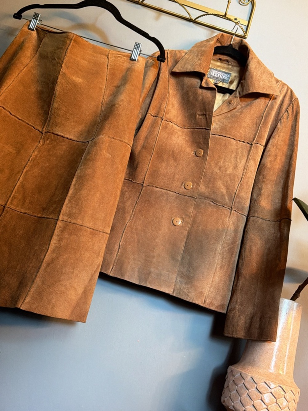Vintage Canadian Honey Suede Jacket & Skirt Set | Genuine Leather | 8/10